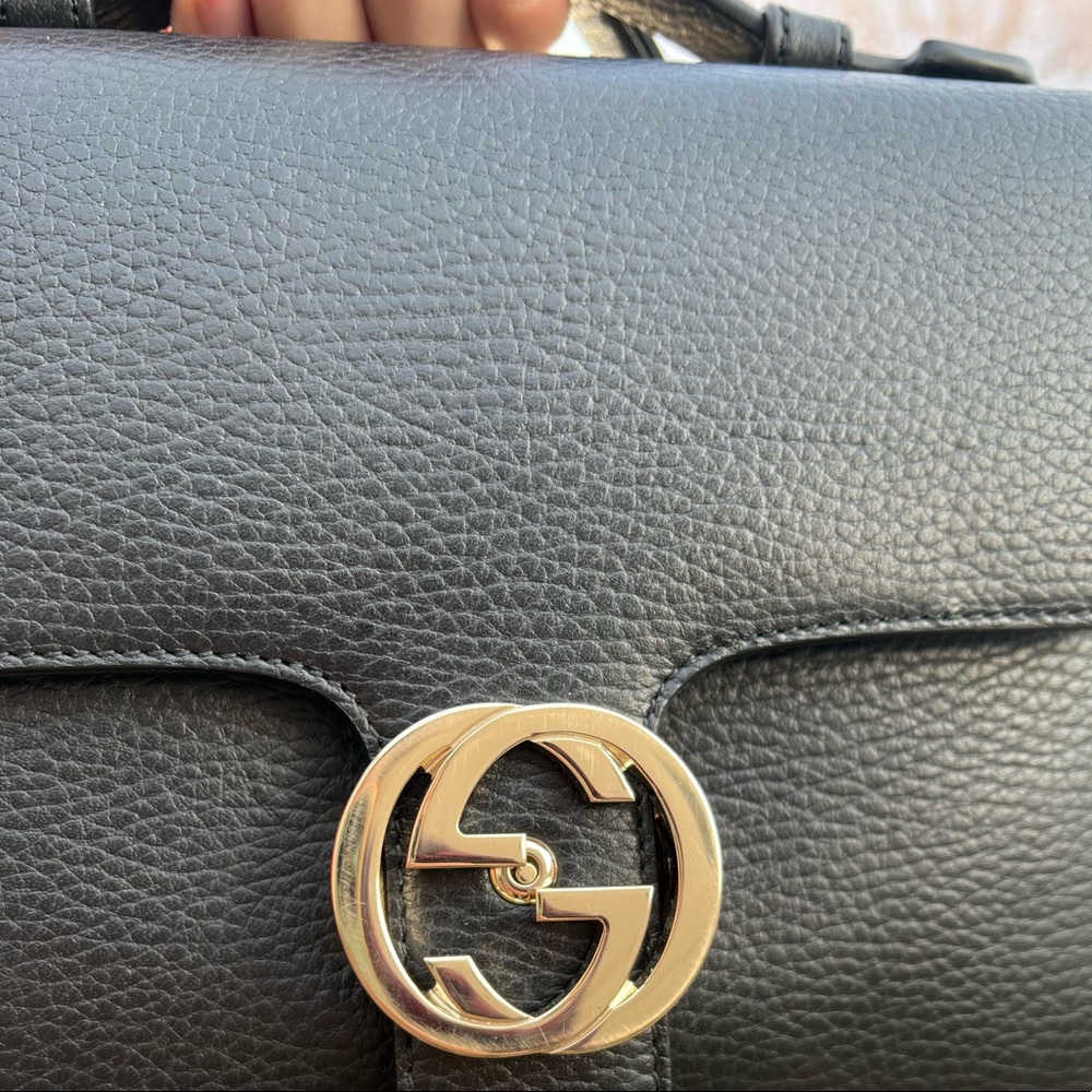 Gucci Dollar Calfskin Interlocking G Top Handle Shoulder Bag Black - Picture 9 of 15